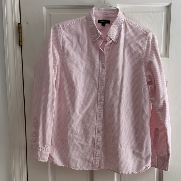 Lands End Pink and White Striped Oxford, 12 - Picture 1 of 5
